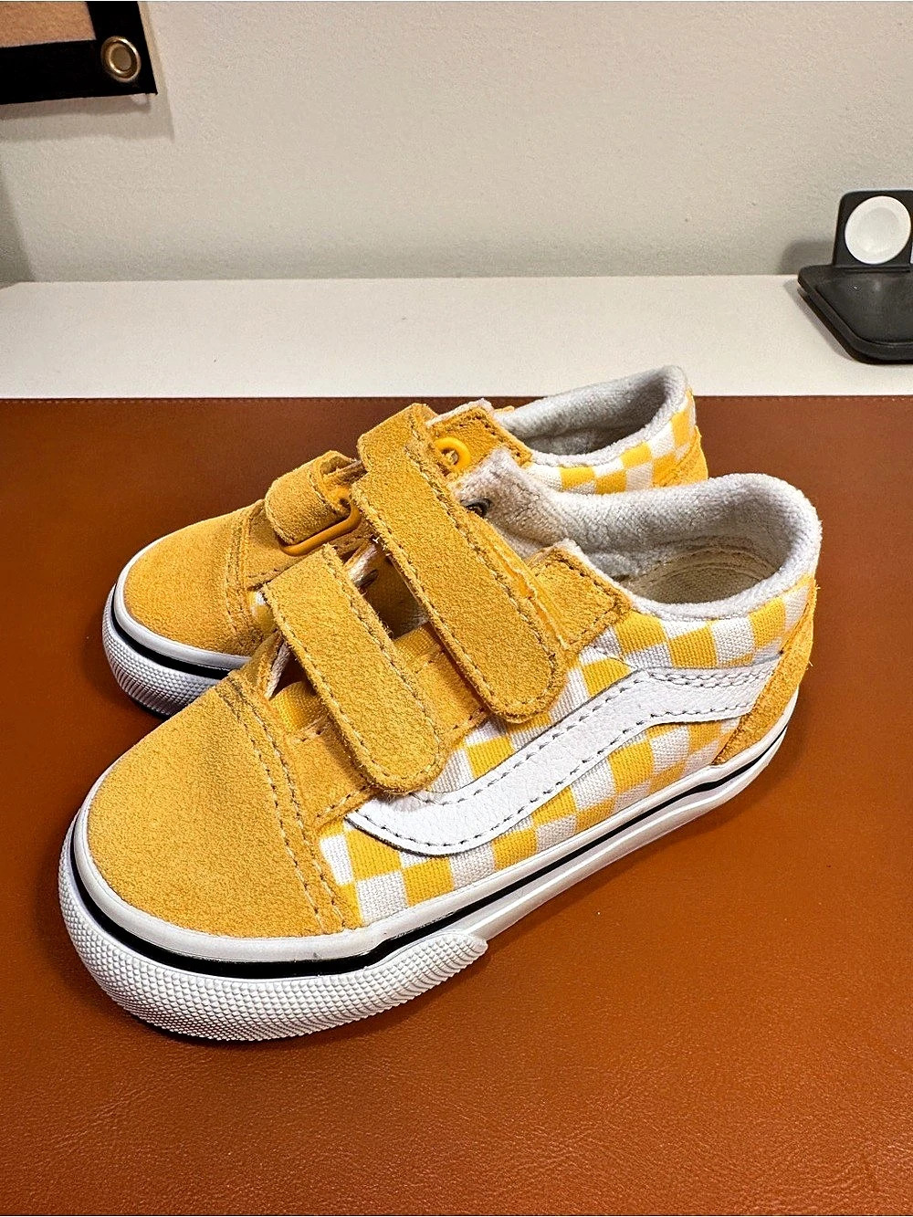 Vans Toddler Old Skool V Checkerboard Shoe Yellow & White Sneakers